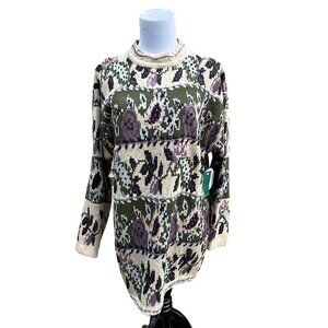 Maggie Lawrence Vintage  Sweater Embroidered Floral‎ Tunic Length Size M